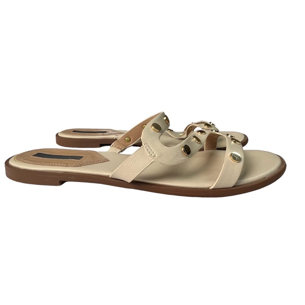 Kensie Strappy with Gold Studs Cream Flats Sandals Women’s‎ Sz 9.5